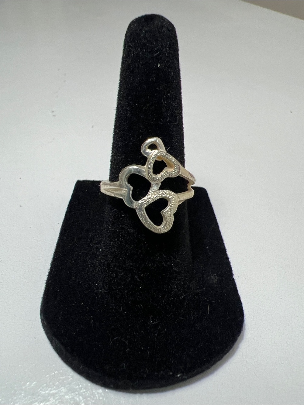 Silver Tone Heart Cluster Ring - Size 6 1/4 - Vintage